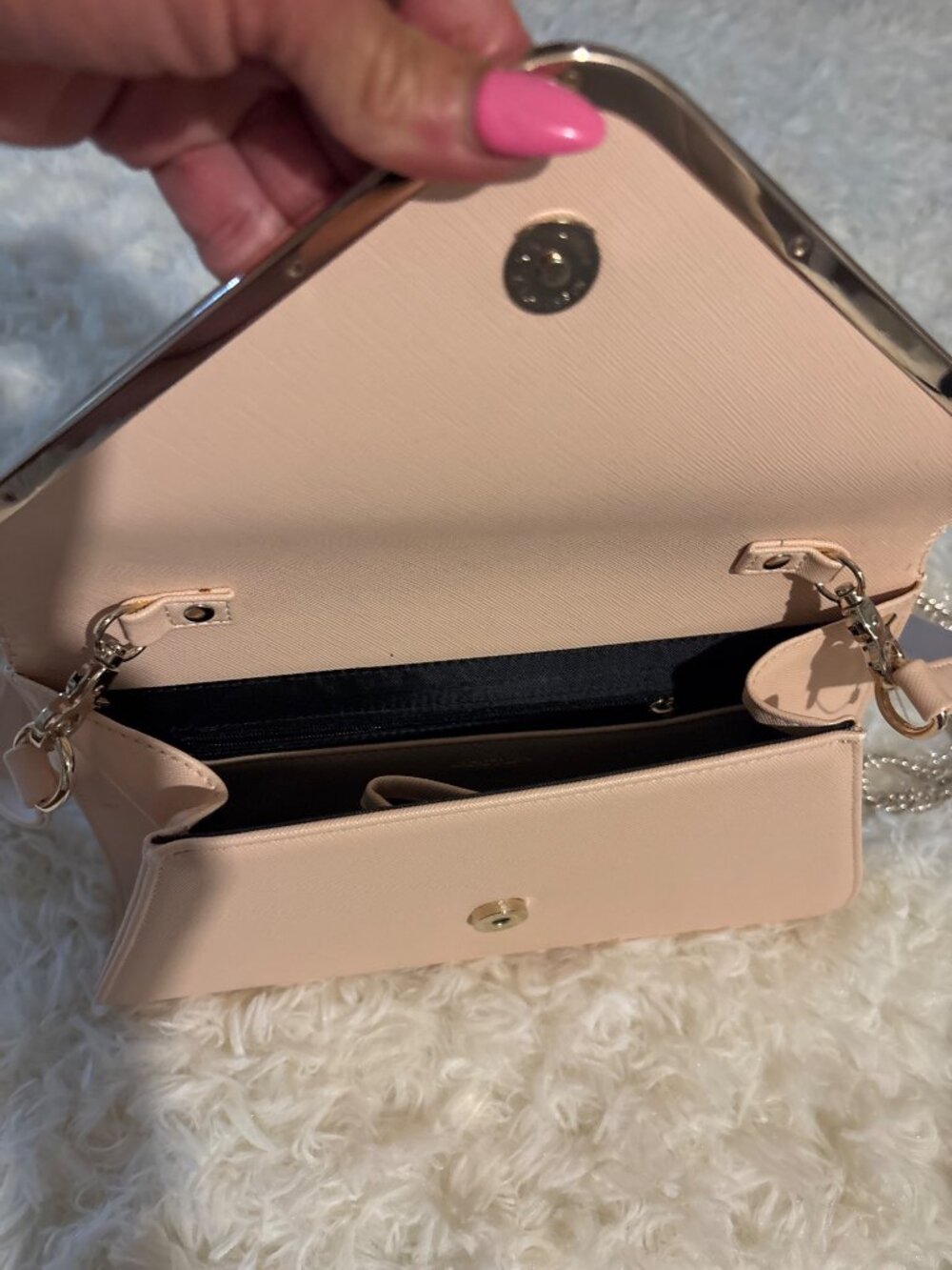 Lacuttura New York Blush Pink Envelope Clutch Crossbody Purse Gold Hardware - Picture 7 of 16